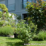 Ansicht vom Garten auf die Brücke