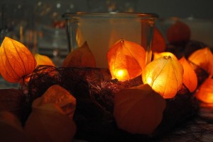 Lampionfrüchte Tischdekoration